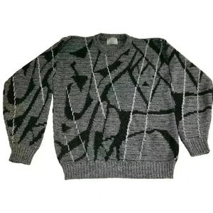 80s Vintage Womens L Geometric Crew Neck Sweater College Point Abstract Retro